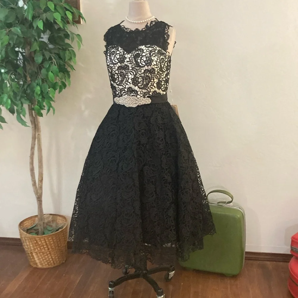 Vtg Inspired  NWT 50s Rockabilly Lace prom party dress lace over satin tulle - Picture 2 of 10